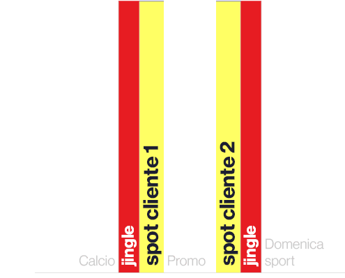 ,jingle,spot cliente 1,Promo,spot cliente 2,jingle,,Calcio,Domenica sport