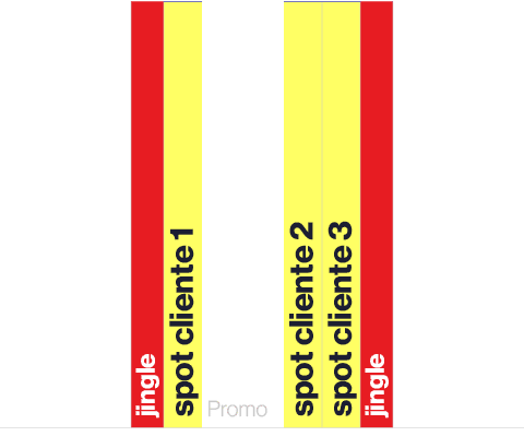 ,jingle,spot cliente 1,Promo,spot cliente 2,spot cliente 3,jingle,,,